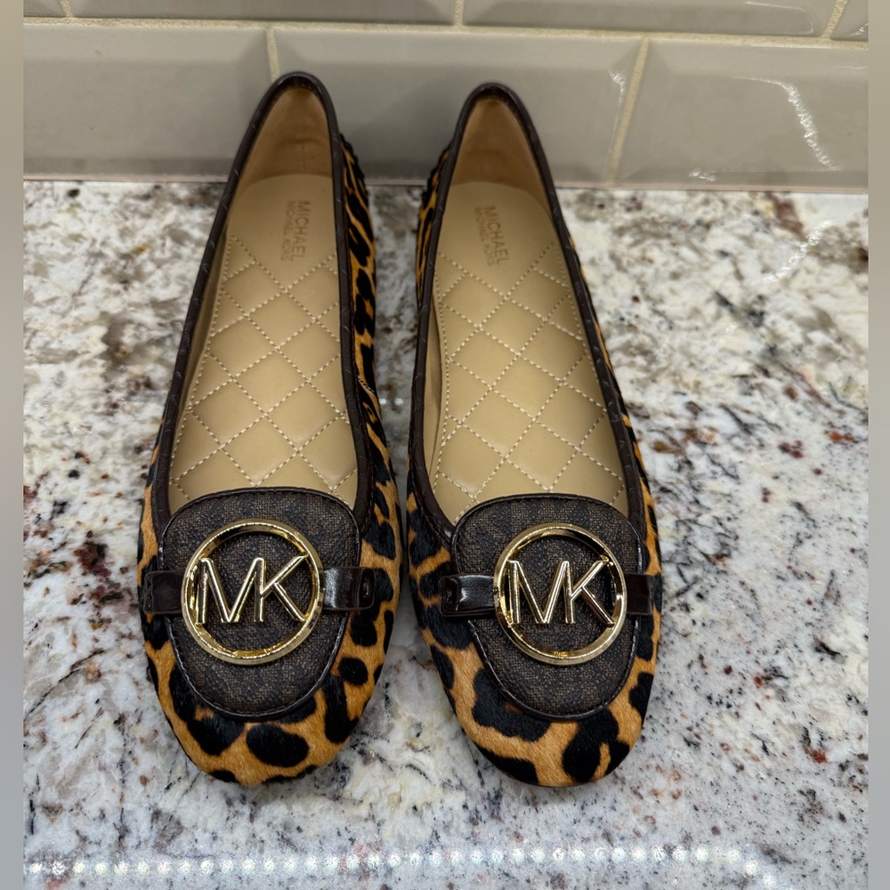 Michael Kors Leopard Print Logo Ballet Flats - Tan/Black
